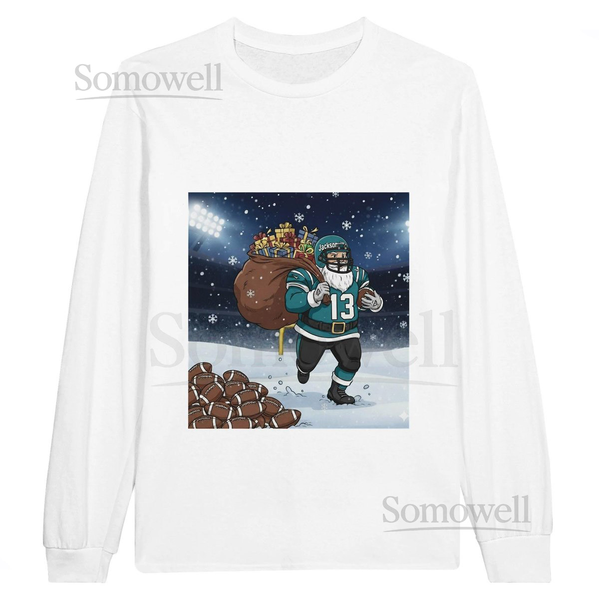 Jacksonville Santa's Favorite Christmas Football Team T-Shirt - Unisex Long Sleev_679