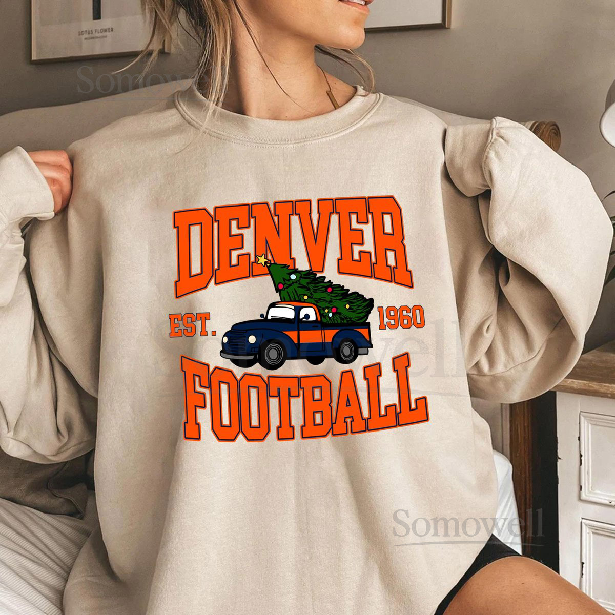 Denver Football Sweatshirt Christmas Tree Truck Game Day Shirt_353