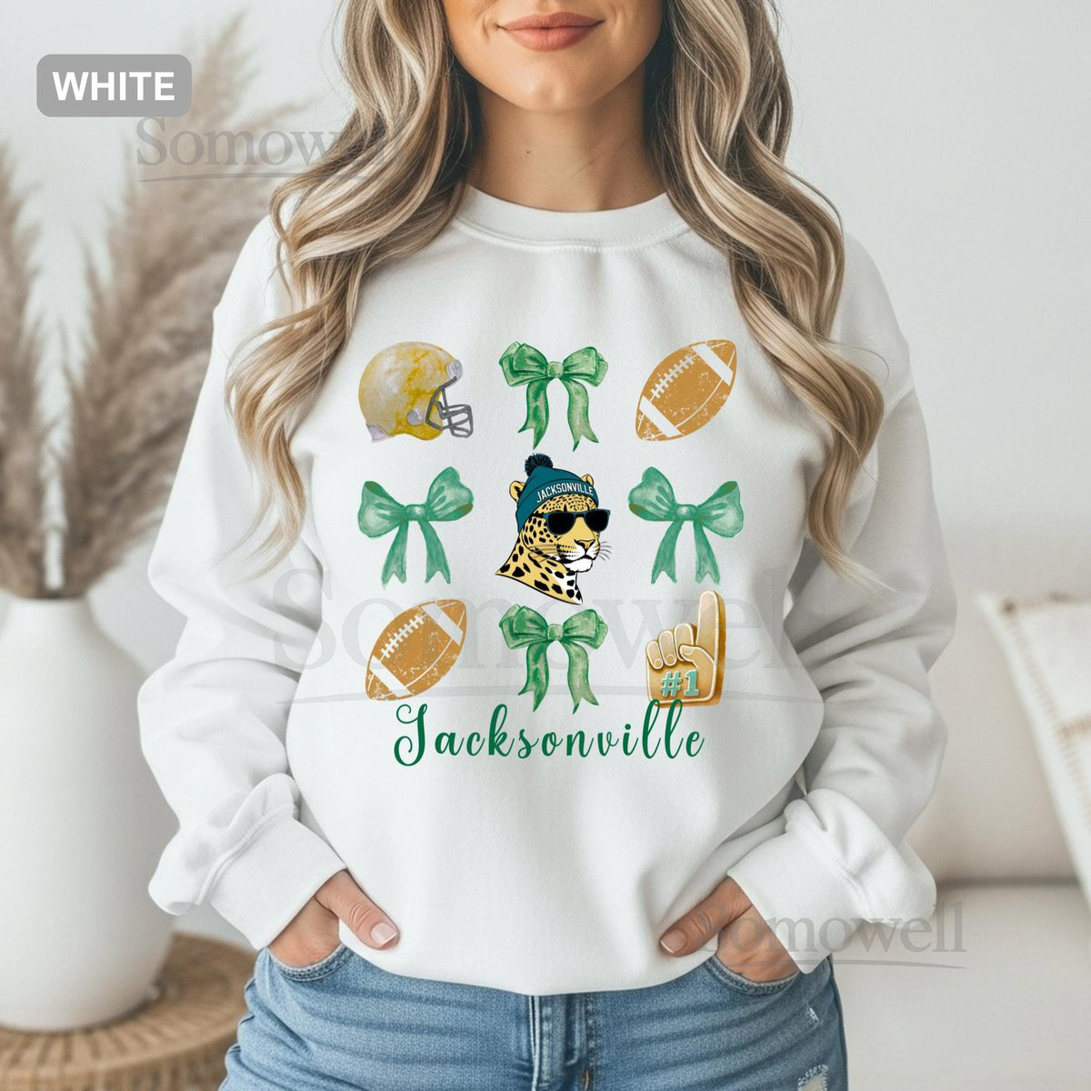 Jacksonville Football Bow Sweatshirt Vintage Jaguar Crewneck Coquette Bow Game Day Fa_580