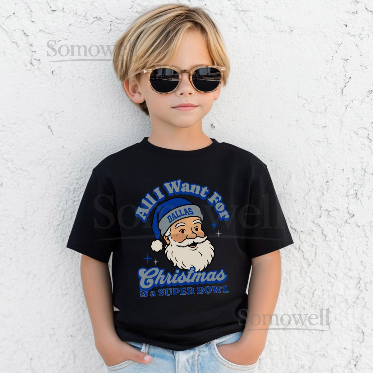 Dallas Football All I Want For Christmas Is A Super Bowl T-Shirt Youth Retro Cowboy Tee Holiday Santa Football Fan Shirt Game Day Top_195