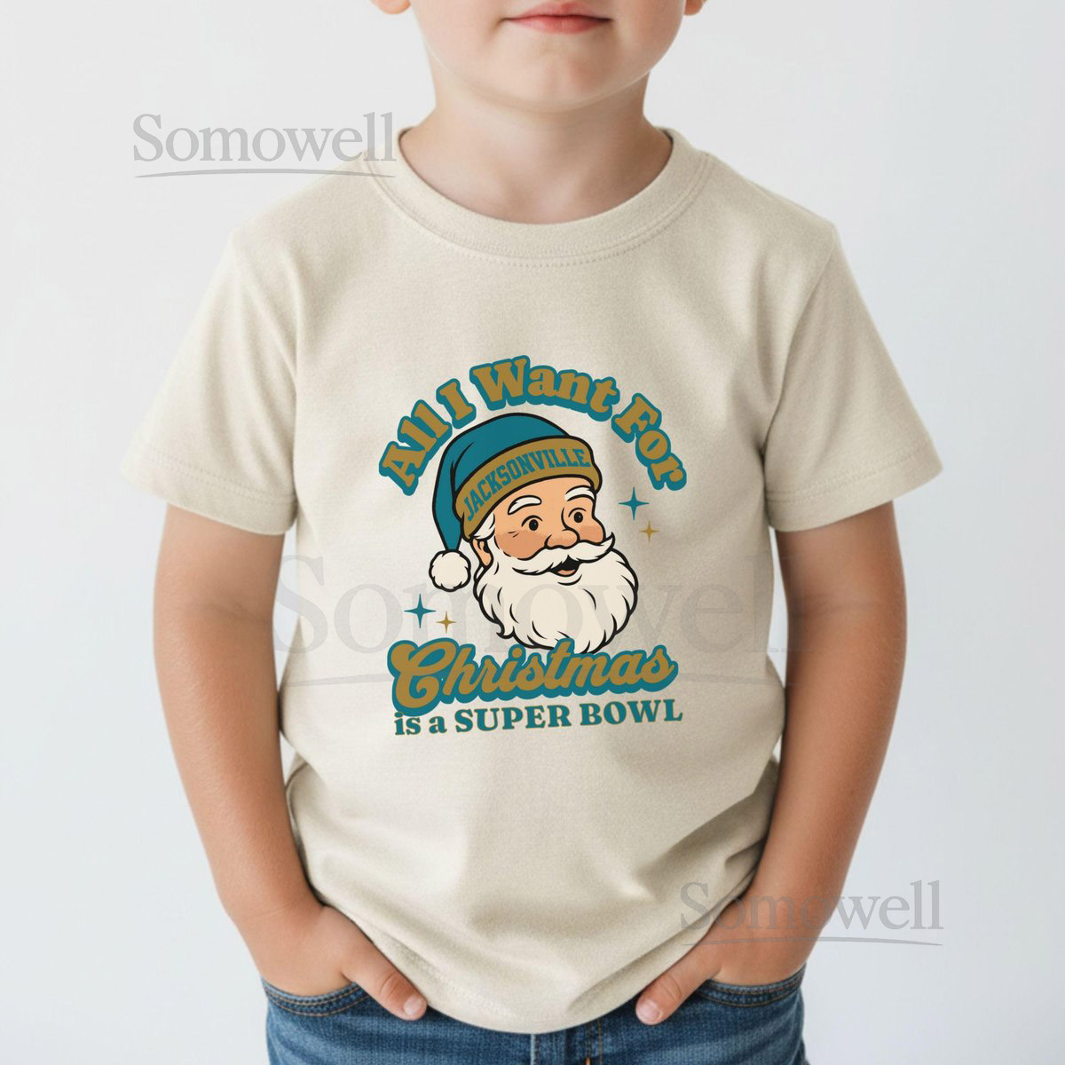 Jacksonville Football All I Want For Christmas Is A Super Bowl T-Shirt Toddler Retro Jaguar Tee Holiday Santa Football Fan Shirt Ga_576