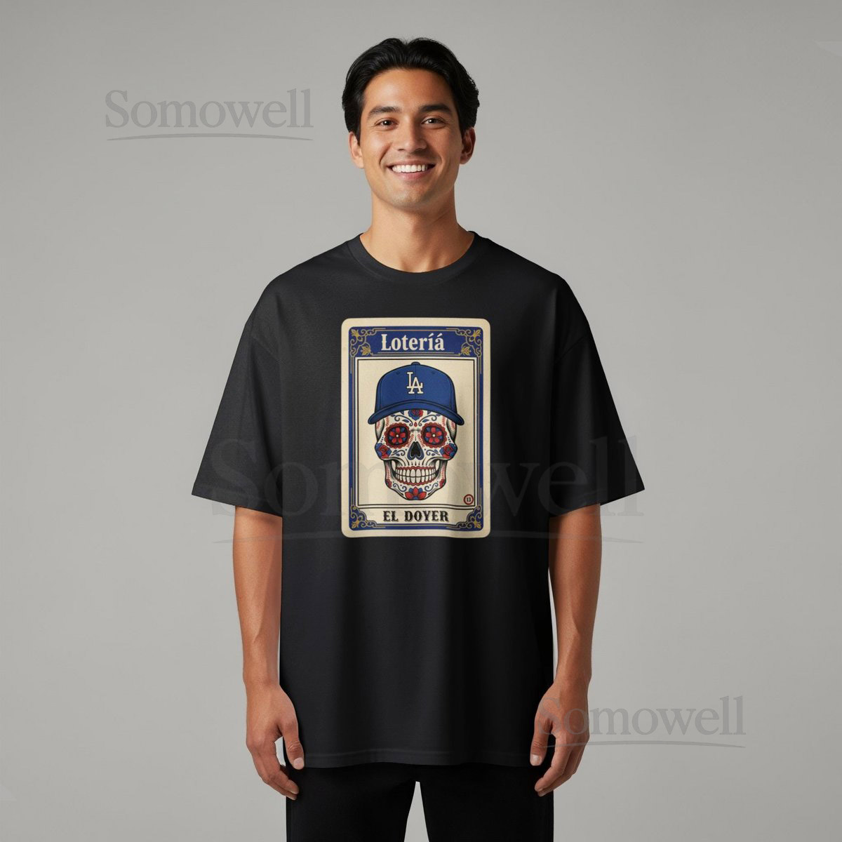 Loteria El Doyer T-Shirt Los Angeles Dodgers Mexican Bingo Dia De Los Muertos Sugar Skull Tee Latino Culture Baseball Fan Shirt_666