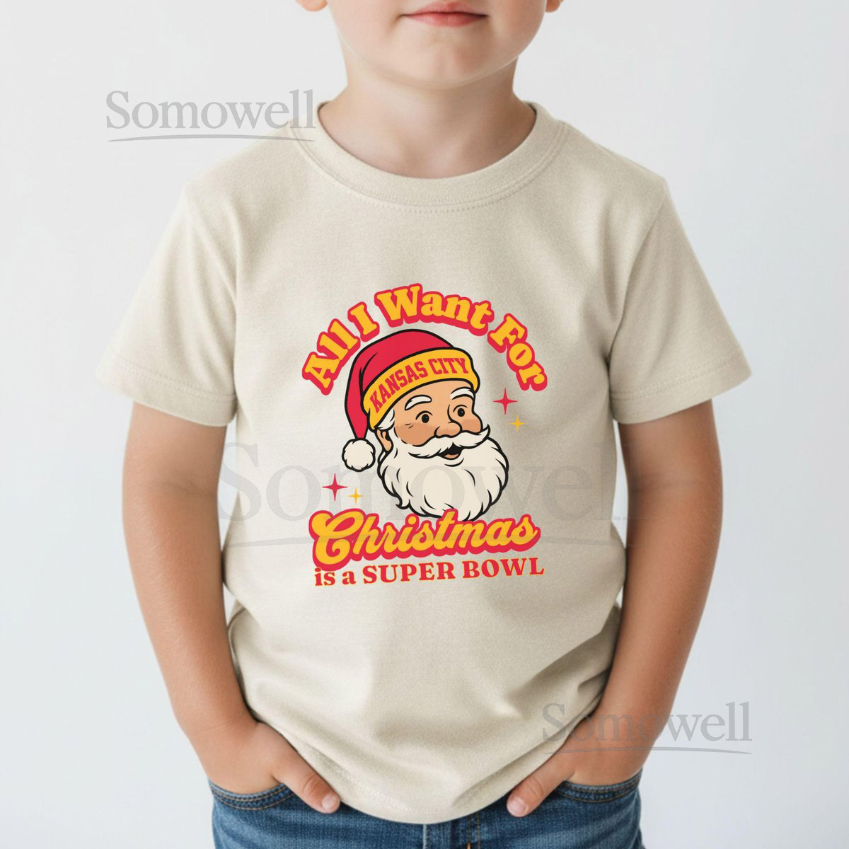 Kansas City Football All I Want For Christmas Is A Super Bowl T-Shirt Toddler Retro Chief Tee Holiday Santa Football Fan Shirt Game Day_331
