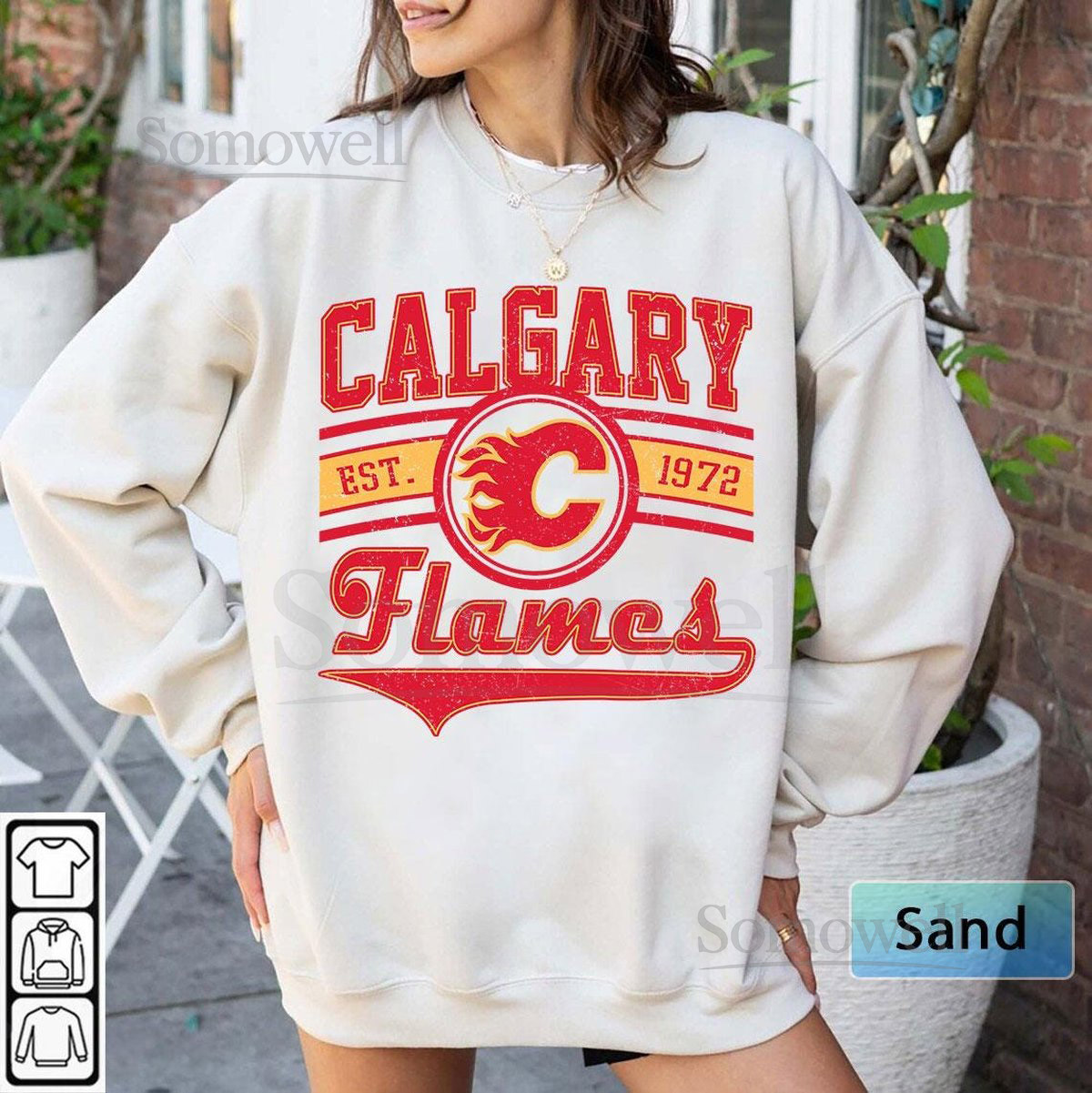Calgary Flames Hockey SweatshirtVintage Graphic TeeHockey Gift For Fan Sweat-TshirtRetro Hoodie_21