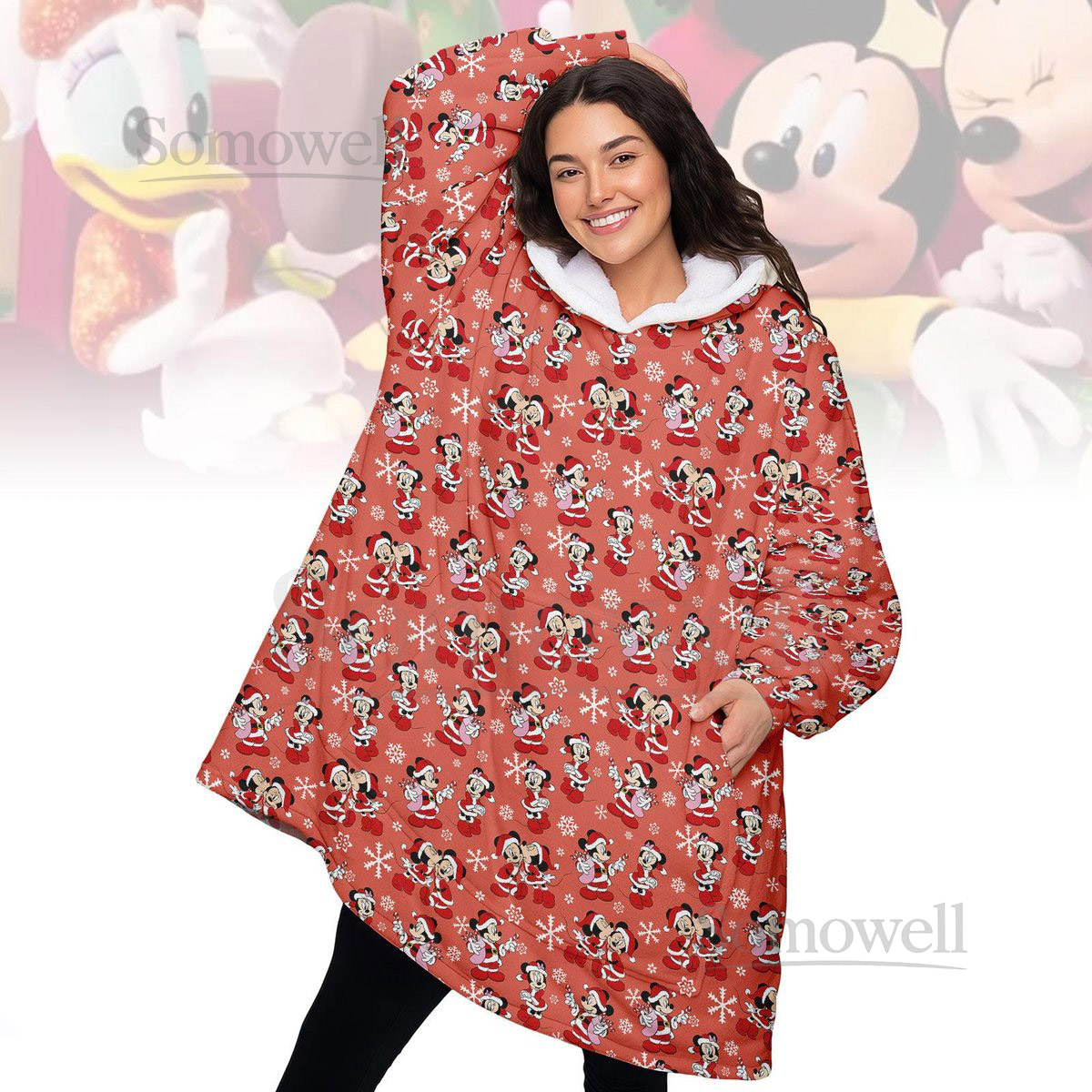 Disney Mickey Minnie Christmas Hoodie Blanket Cozy Disney Style Wearable Blanket Warm Sherpa Hoodie Holiday Gift For Her Or Mom_33