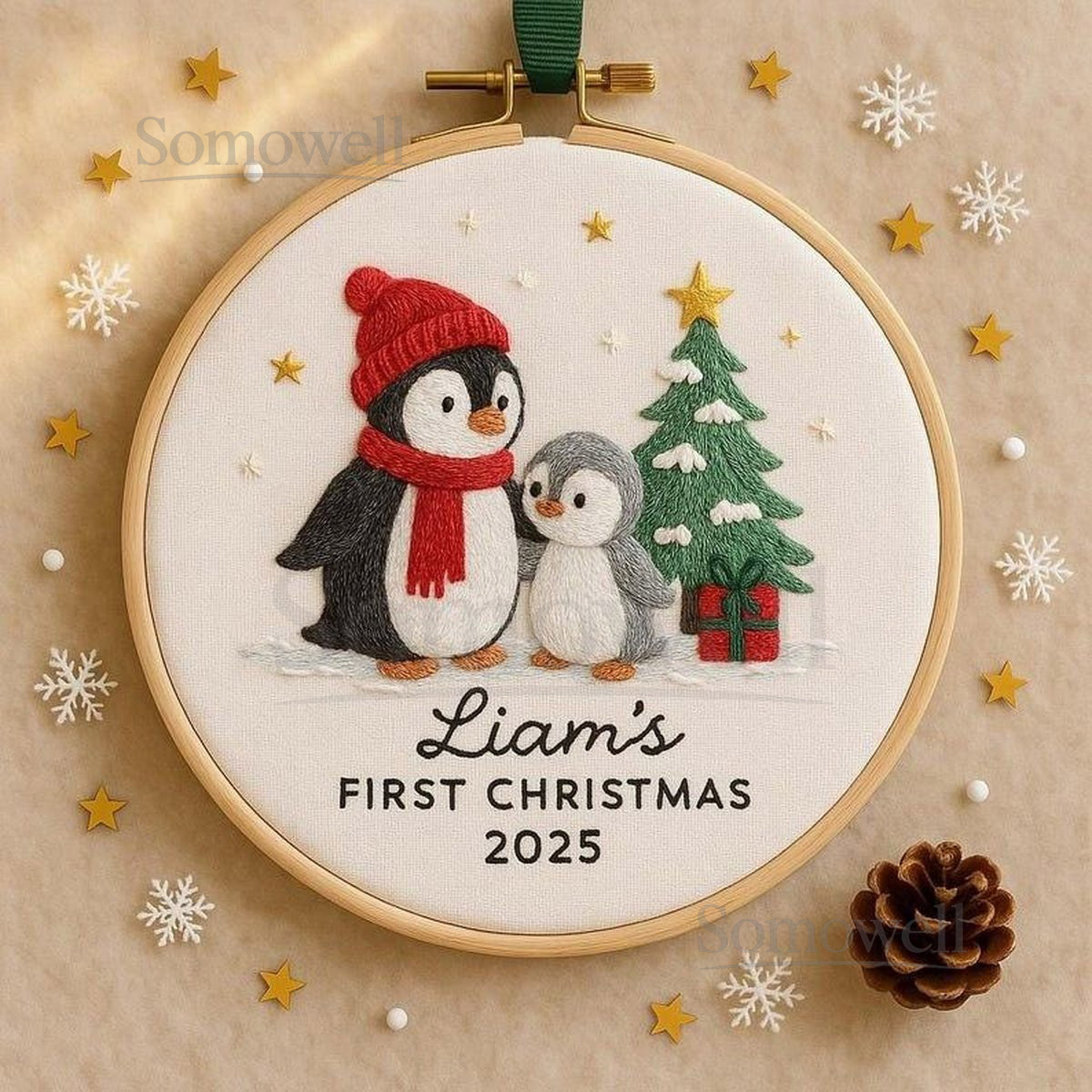Personalized Baby's First Penguin Family Christmas Embroidery Ornament New Baby Keepsake Ornament First Christmas Ornament for Kids_132
