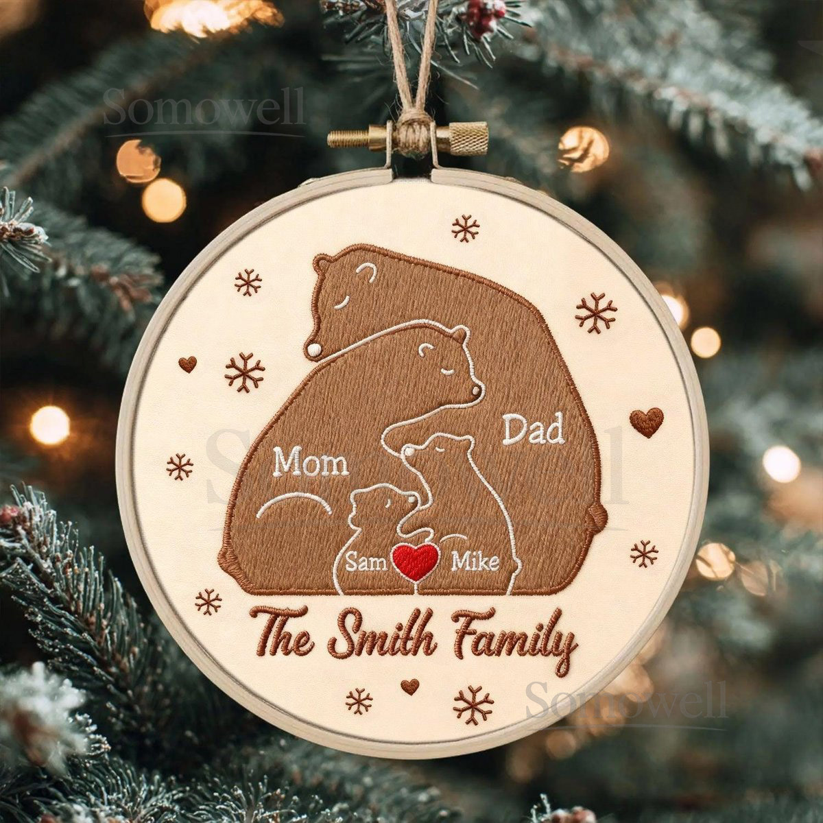 Personalized Bear Family Puzzle Embroidery Hoop Ornament Family Christmas Ornament Gift for Parents Gift for Family Xmas Ornament_133