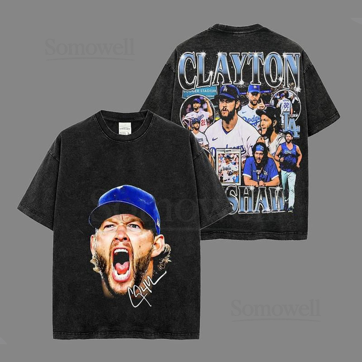 Game Day Outfit Clayton Kershaw 22 Big Face Acid Washed Lightweight 100 Cotton T-Shirt_420