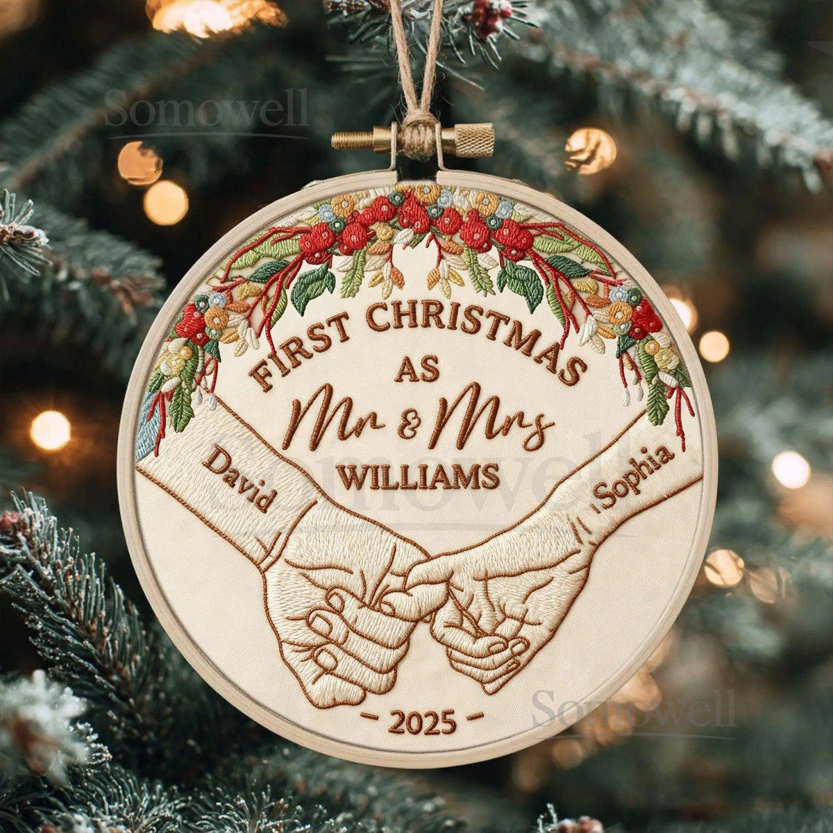 Personalized First Christmas As Mr Mrs Embroidery Hoop Ornament Couple Ornament Christmas Tree Hanging Newly Wed Gift Couple Gifts_138