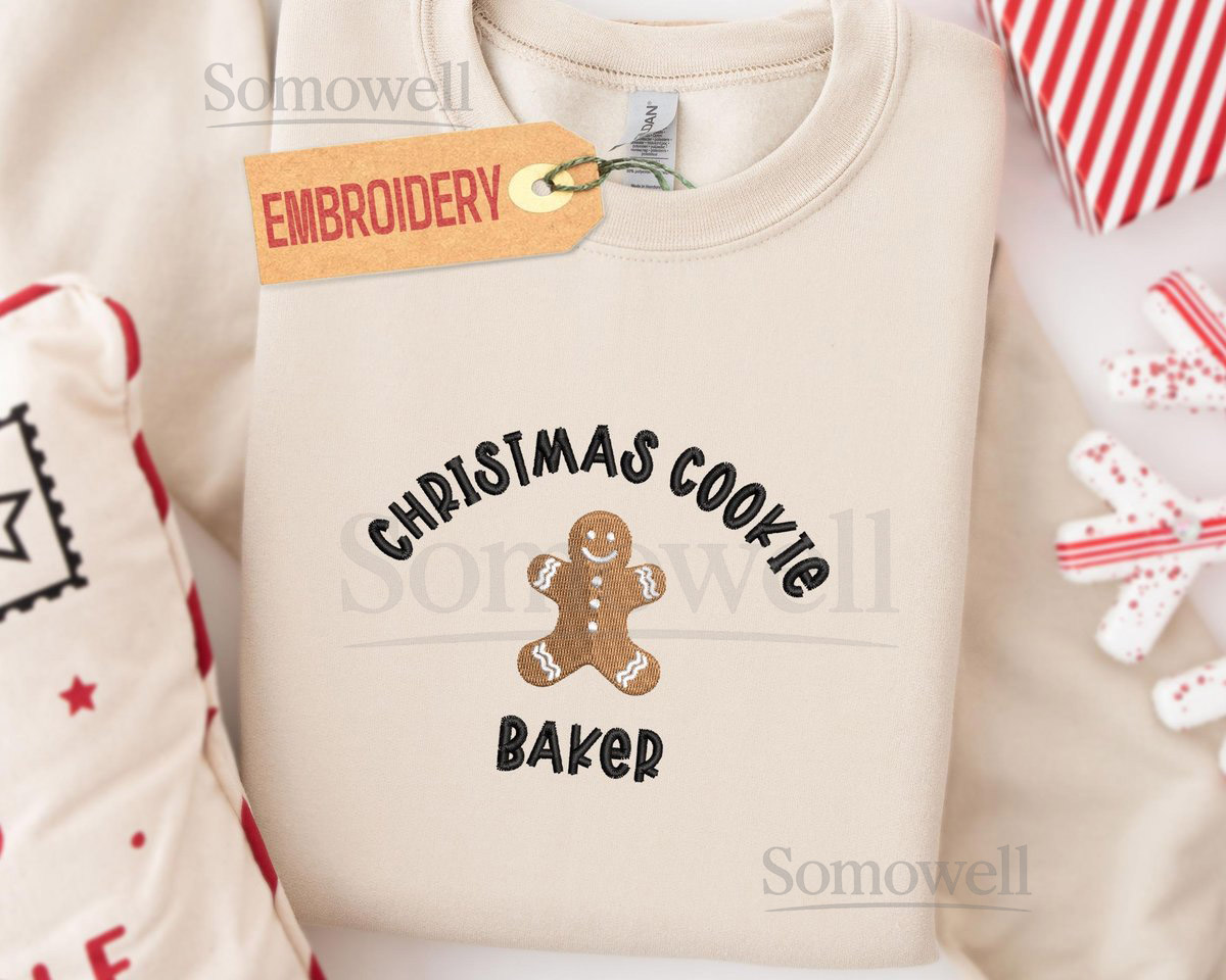 Christmas Cookie Baker Sweatshirt Gingerbread Sweatshirt Funny Christmas Hoodie Christmas Gift Holiday Sweatshirt Embroidered Shirt_13