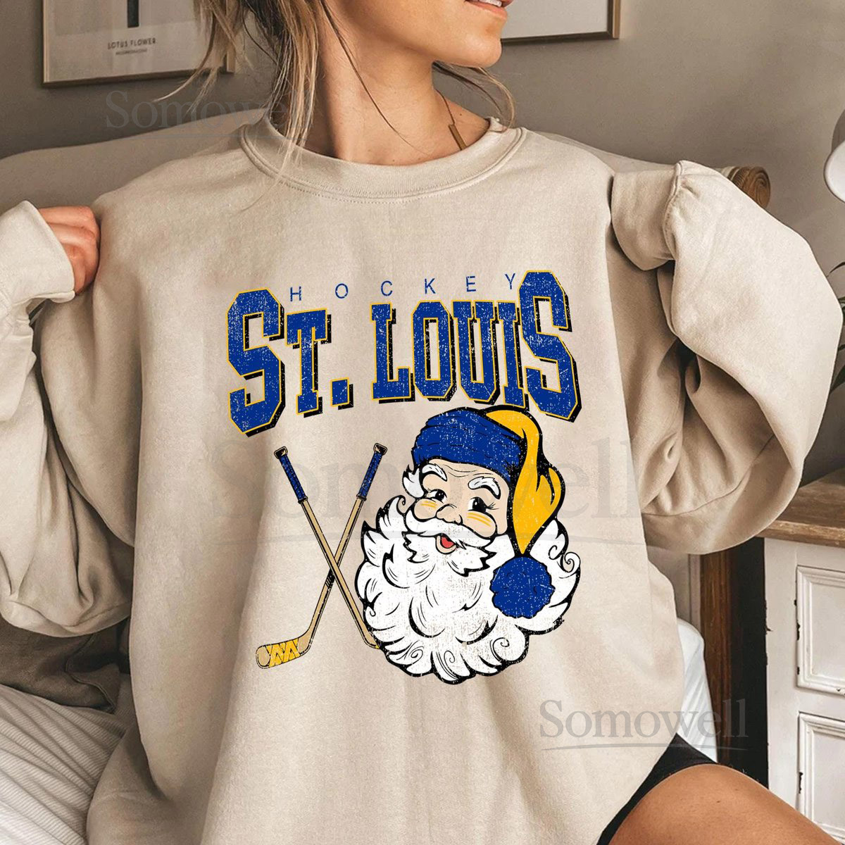 Vintage St. Louis Hockey Santa Sweatshirt Holiday Sports Fan Gift_765