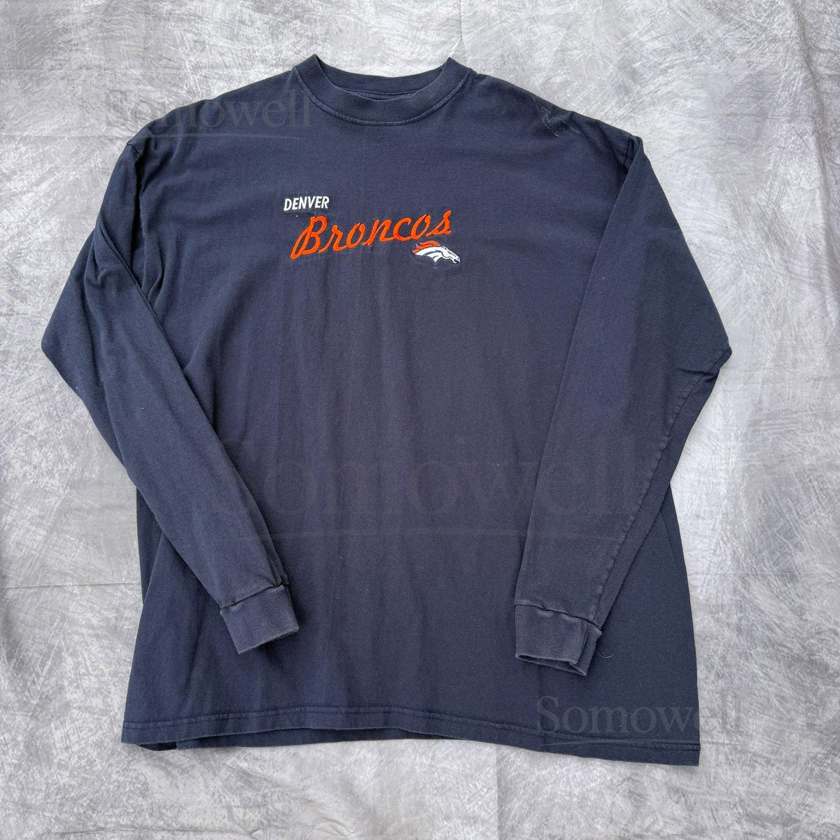 Men's Vintage 90's Majestic Denver Broncos Navy Blue Long Sleeve Shirt Sz 2XL_414