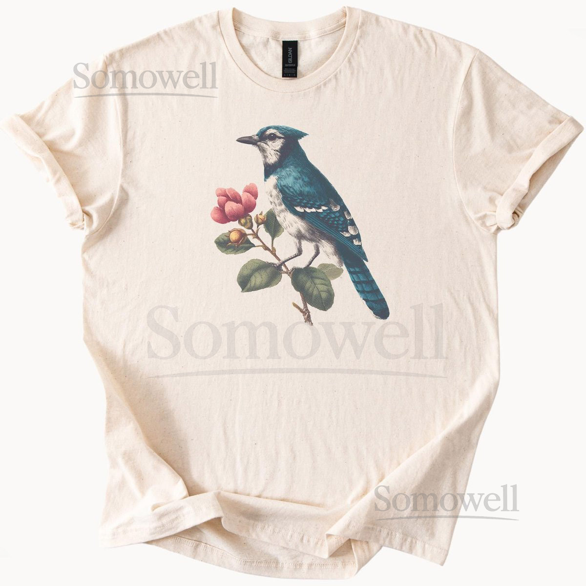 Blue jay bird floral graphic nature illustration animal art t shirt botanical garden bird lover tee_89