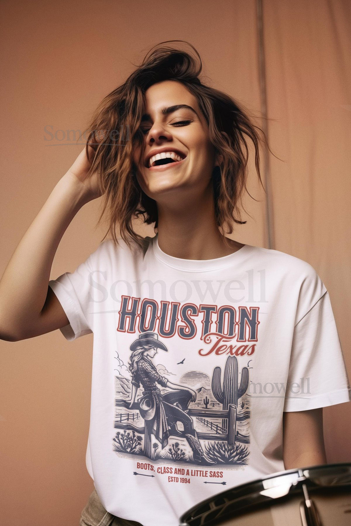 Houston Texas Cowgirl T-shirt Retro Western Graph_354
