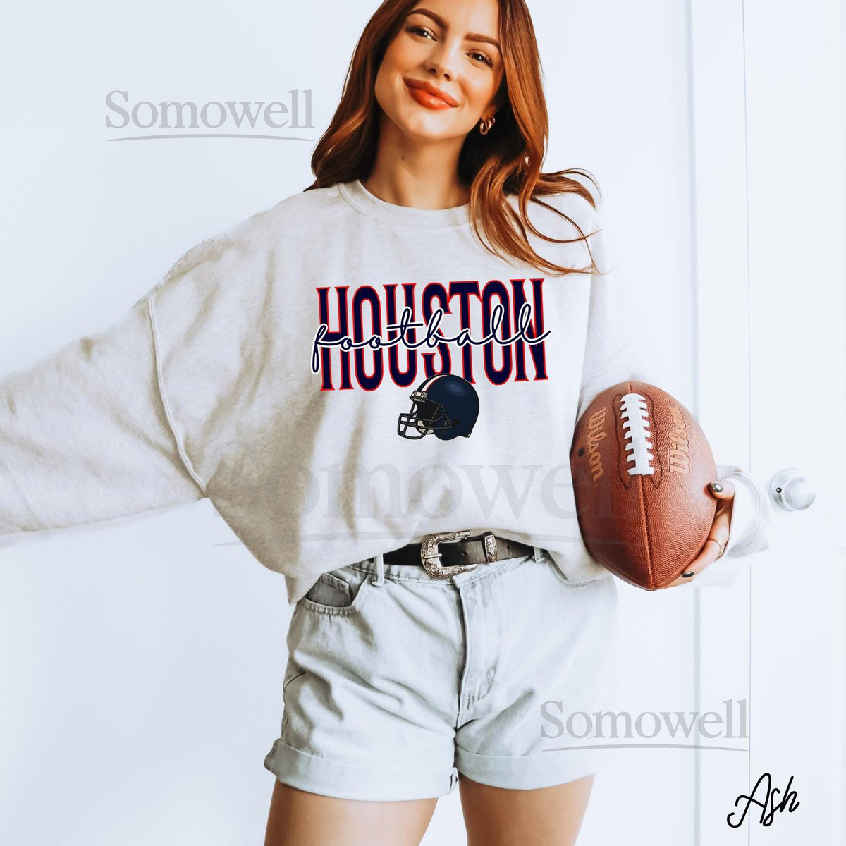 Houston Football Women Gameday Sweatshirt Gildan Crewneck GD18000 Oversized Football Pullover Tailgate Outfit Fall Sports Fa_275