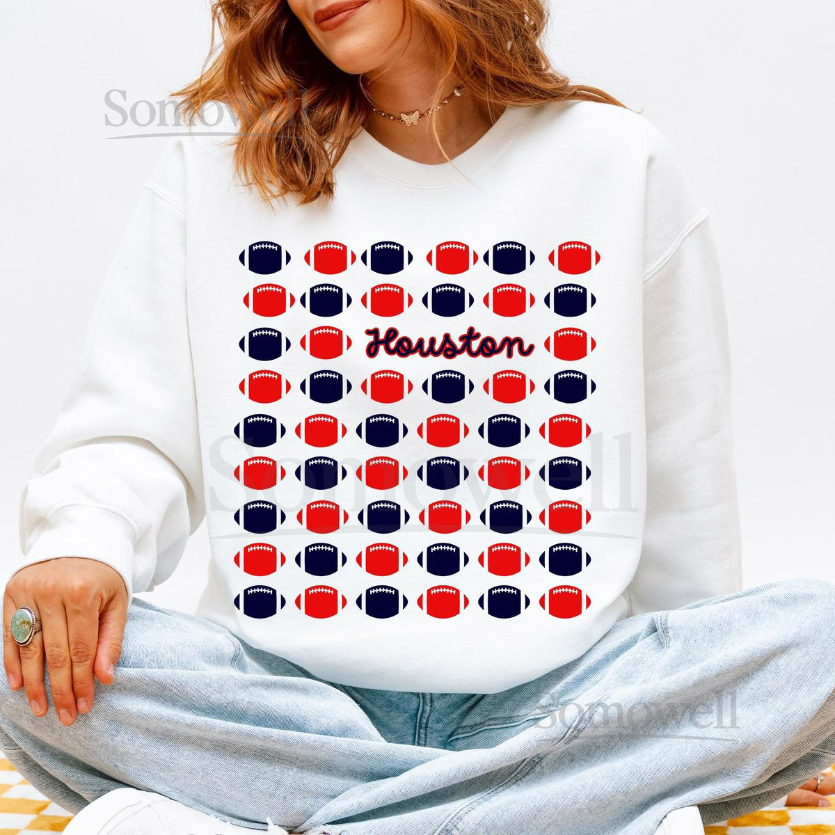 Houston Football Women Gameday Sweatshirt Gildan Crewneck GD18000 Oversized Football Pullover Tailgate Outfit Fall Sports Fa_276