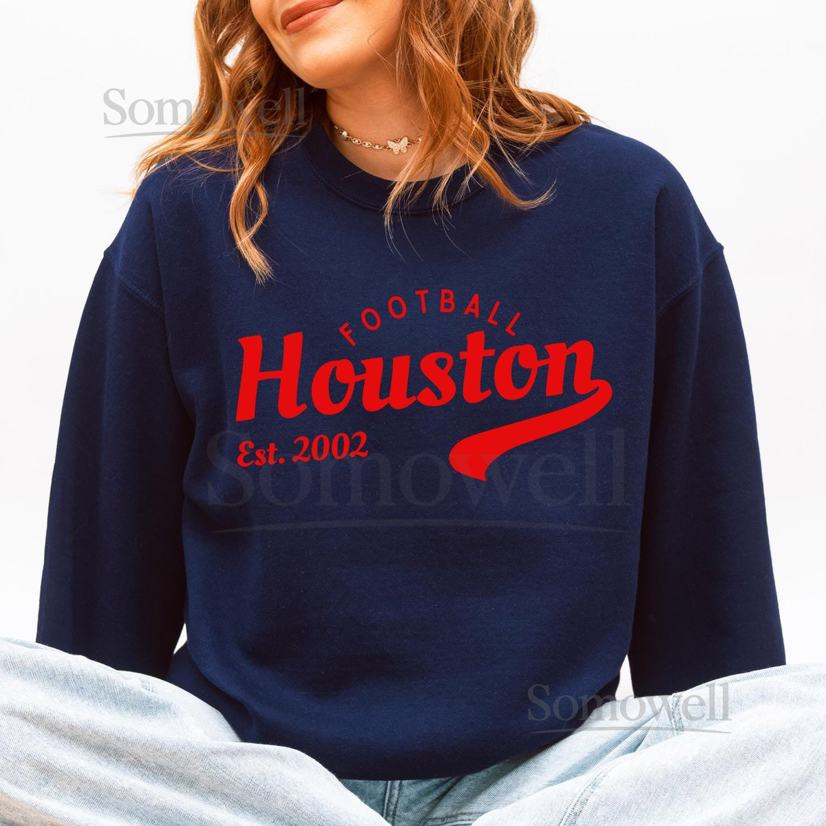Houston Football Women Gameday Sweatshirt Gildan Crewneck GD18000 Oversized Football Pullover Tailgate Outfit Fall Sports Fa_277