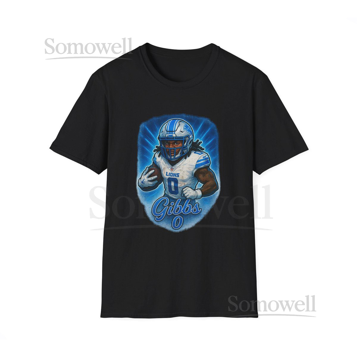 Jahmyr Gibbs Detroit Lions Caricature Unisex Softstyle T-Shirt Tee Shirt Football Fan Gift Sports Shirt Cowboys Apparel_517