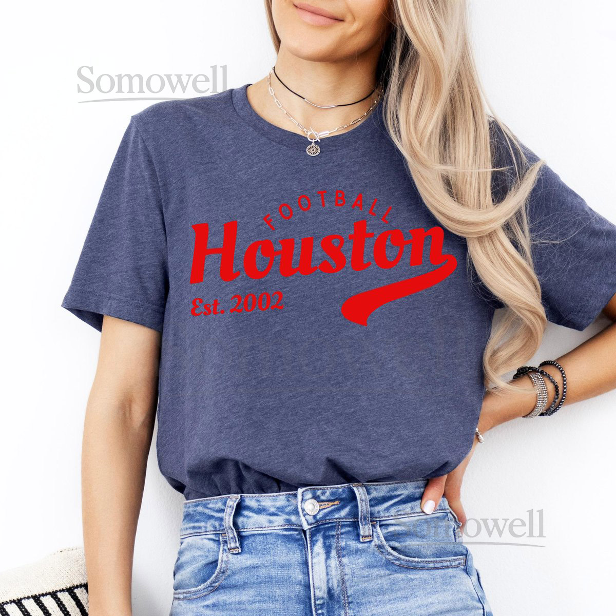 Houston Football Women Shirt Bella Canvas 3001 Tee Game Day T-Shirt for Her Texan Fan Girl Outfit Houston Football Tailgate Sunday_278