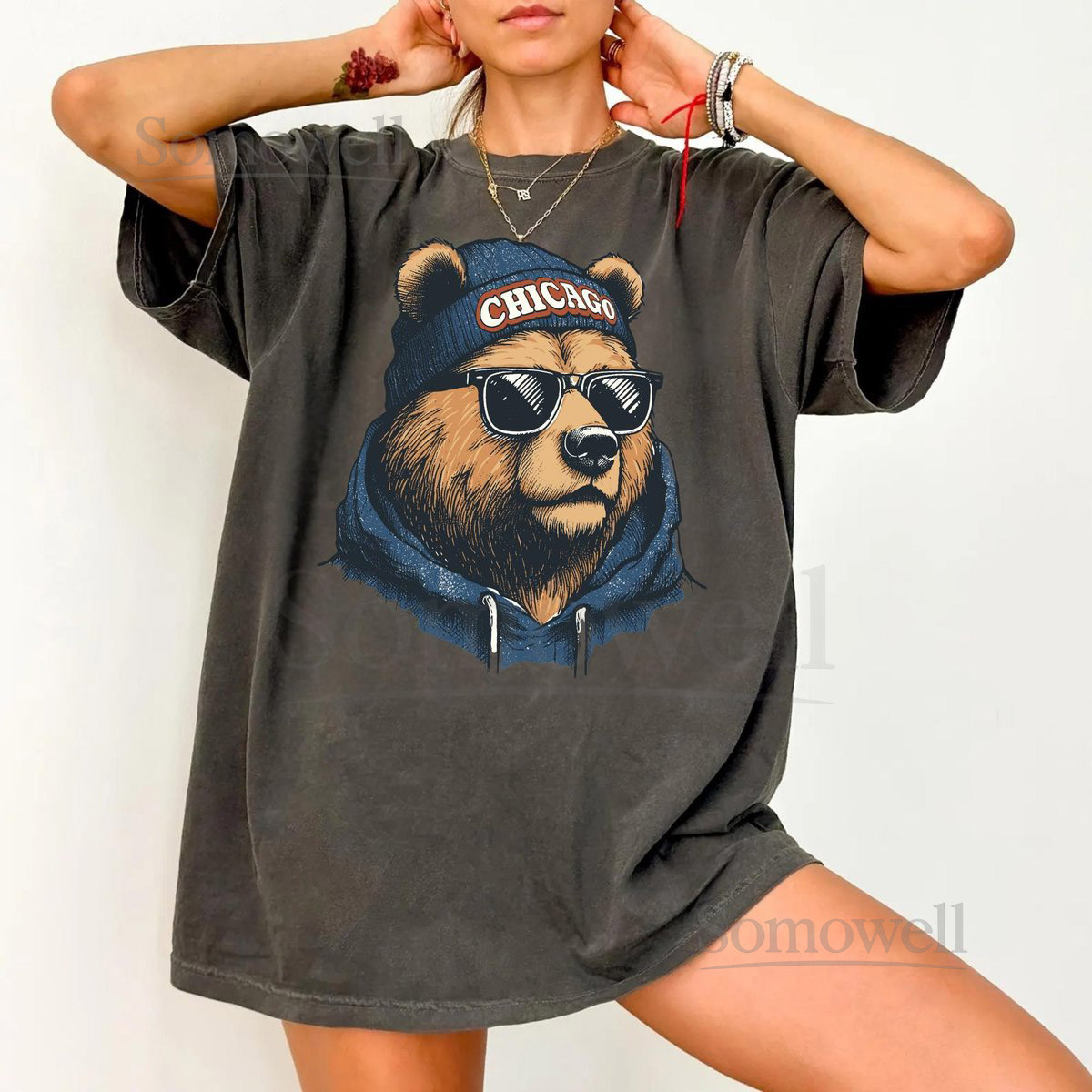 Chicago Football Bear Comfort Colors Shirt Game Day Bear Tee Sunglasses Chicago Spirit Unisex Vintage Football Top_450