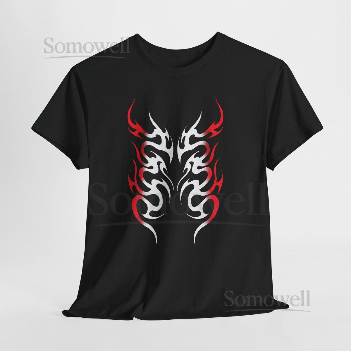 Tribal Flame Design Tee Red White Tribal Tattoo Shirt_404