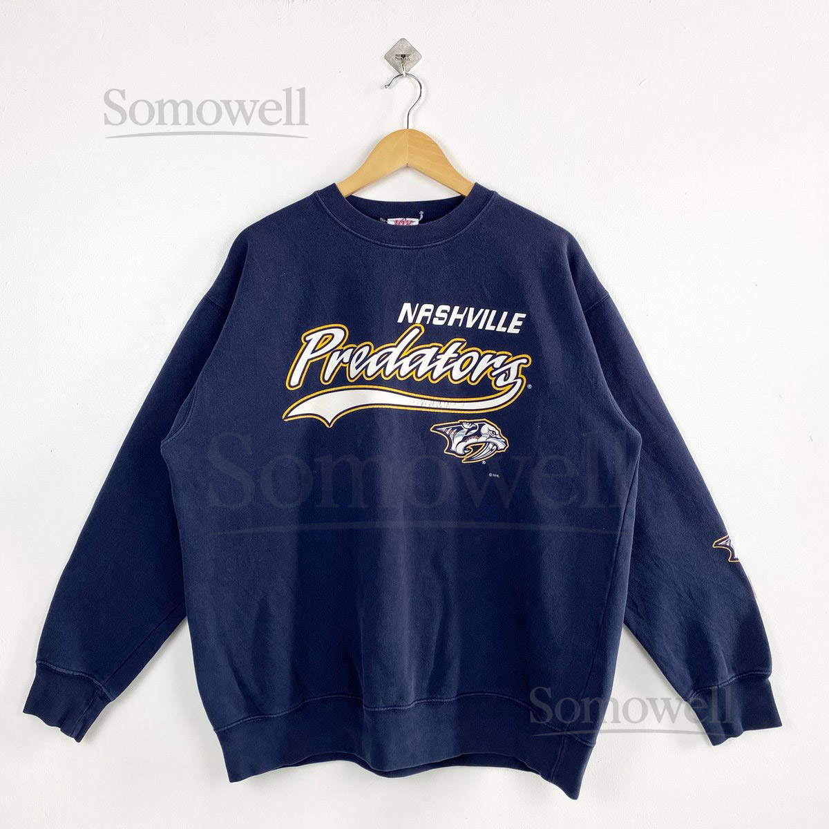 Vintage Nashville Predators Crewneck Sweatshirt - NHL - Print Logo - Blue Color - Mens XL_736