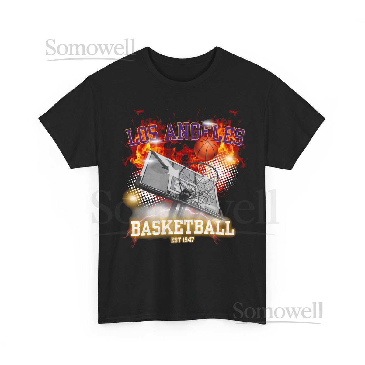Los Angeles Basketball Flames Graphic Tee City Hoop Jersey Style_271