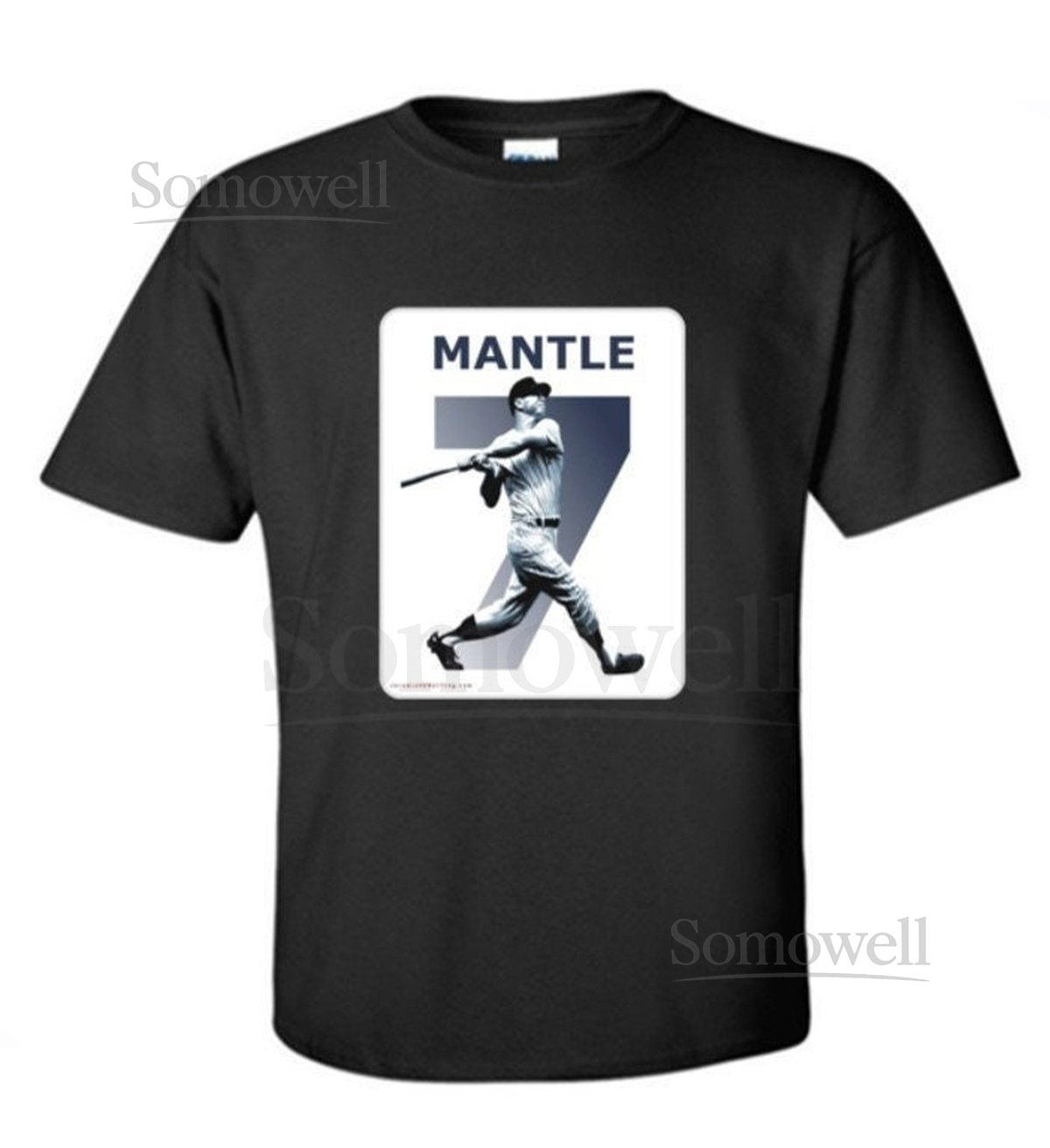 Mickey Mantle 7 - New York -- NY Baseball Adult Black Crew T-shirt - NYC - T1_630
