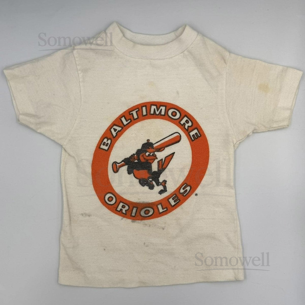 Vtg 70-80s Baltimore Orioles T-Shirt Youth XS MLB Cartoon Mascot STAINED_722