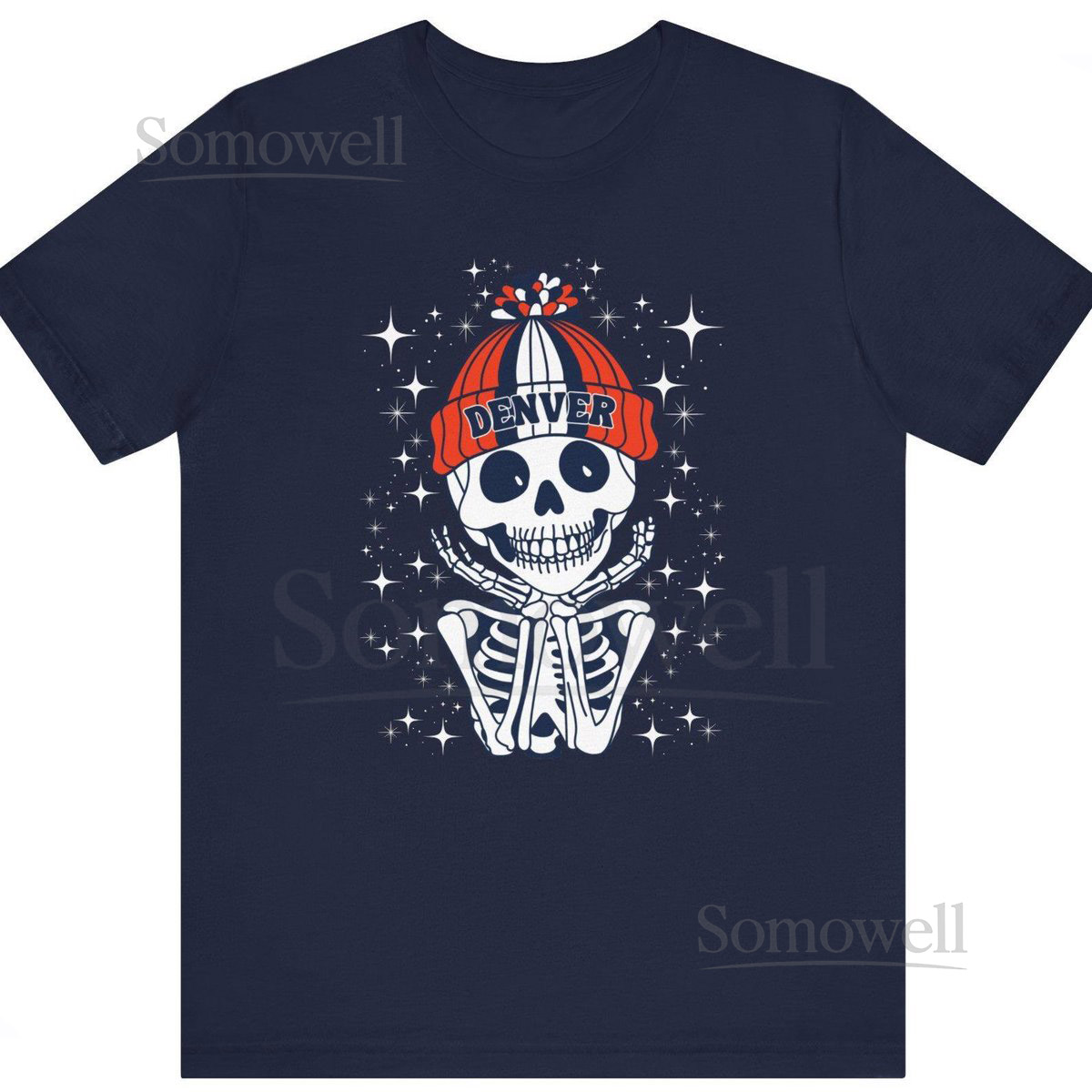 Denver Football Fan T-Shirt Trendy Skeleton Graphic Tee_338