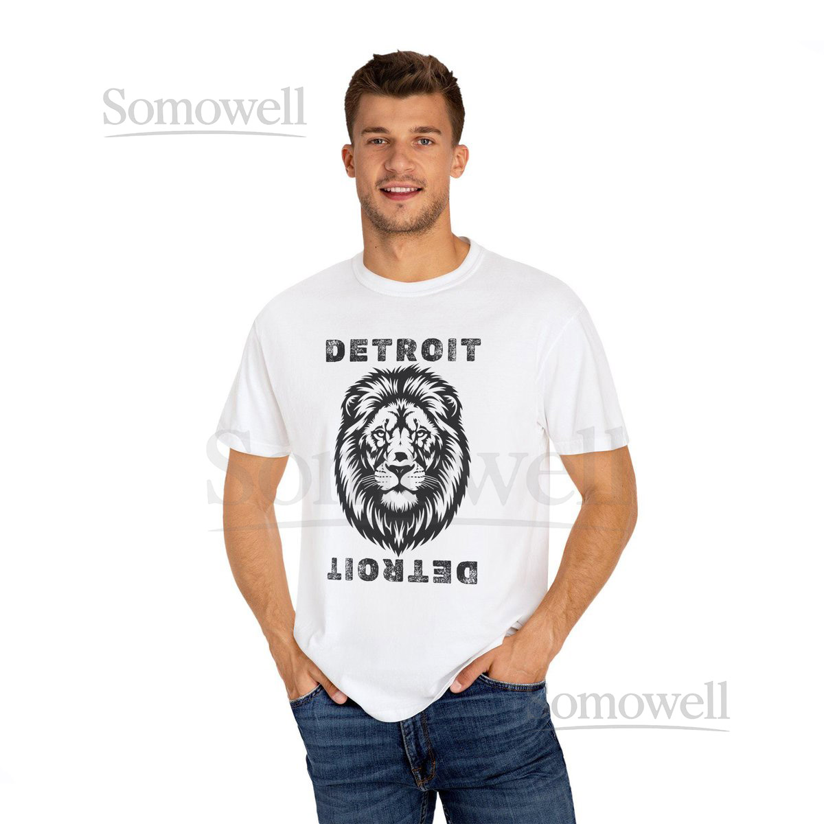 Detroit Lions football Graphic T-shirt Inverted Detroit Text_225