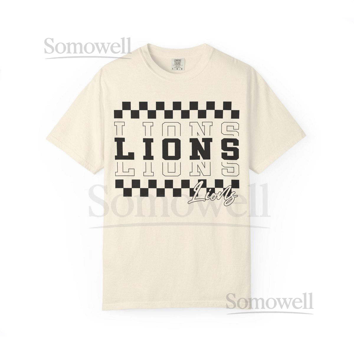Detroit Lions Football Checkerboard Graphic Tee Lion Head Back Print_222
