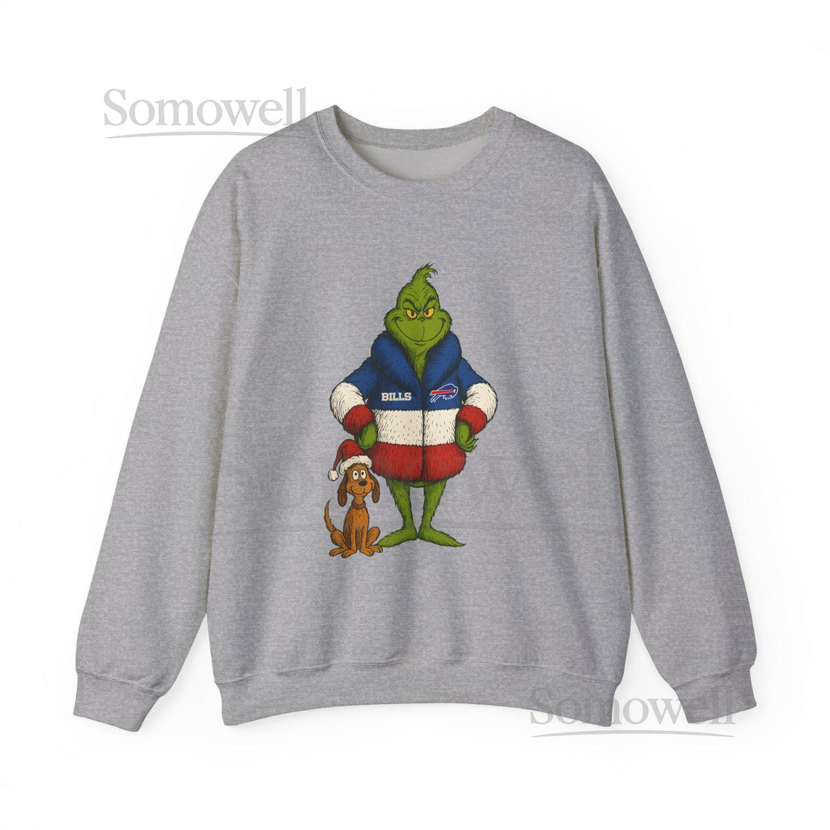Grinch in Buffalo Bills Jacket Crewneck Sweatshirt Grinch Max Santa Hat_669