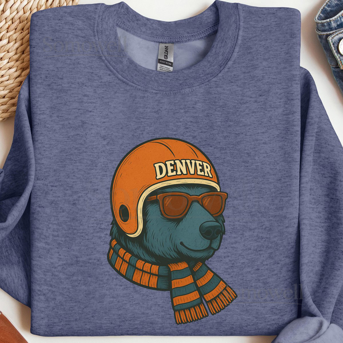 Denver Football Vintage Blue Bear Sweatshirt Retro Denver Football Crewneck Shirt Broncos Football Fans Gift Sunday Football Denver Shirt_358