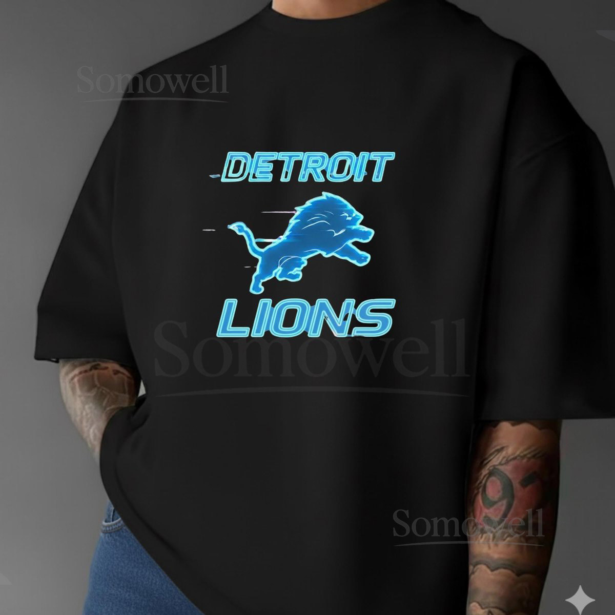 Detroit Lions Neon Glitch T-Shirt Vintage Football Fan Tee_271