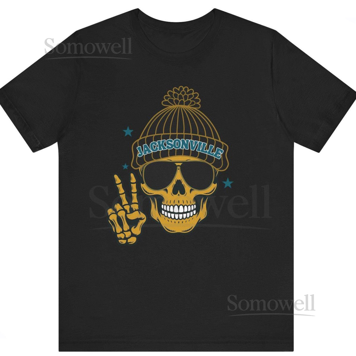 Jacksonville T-Shirt Football Fan Skeleton Peace Sign Graph_691