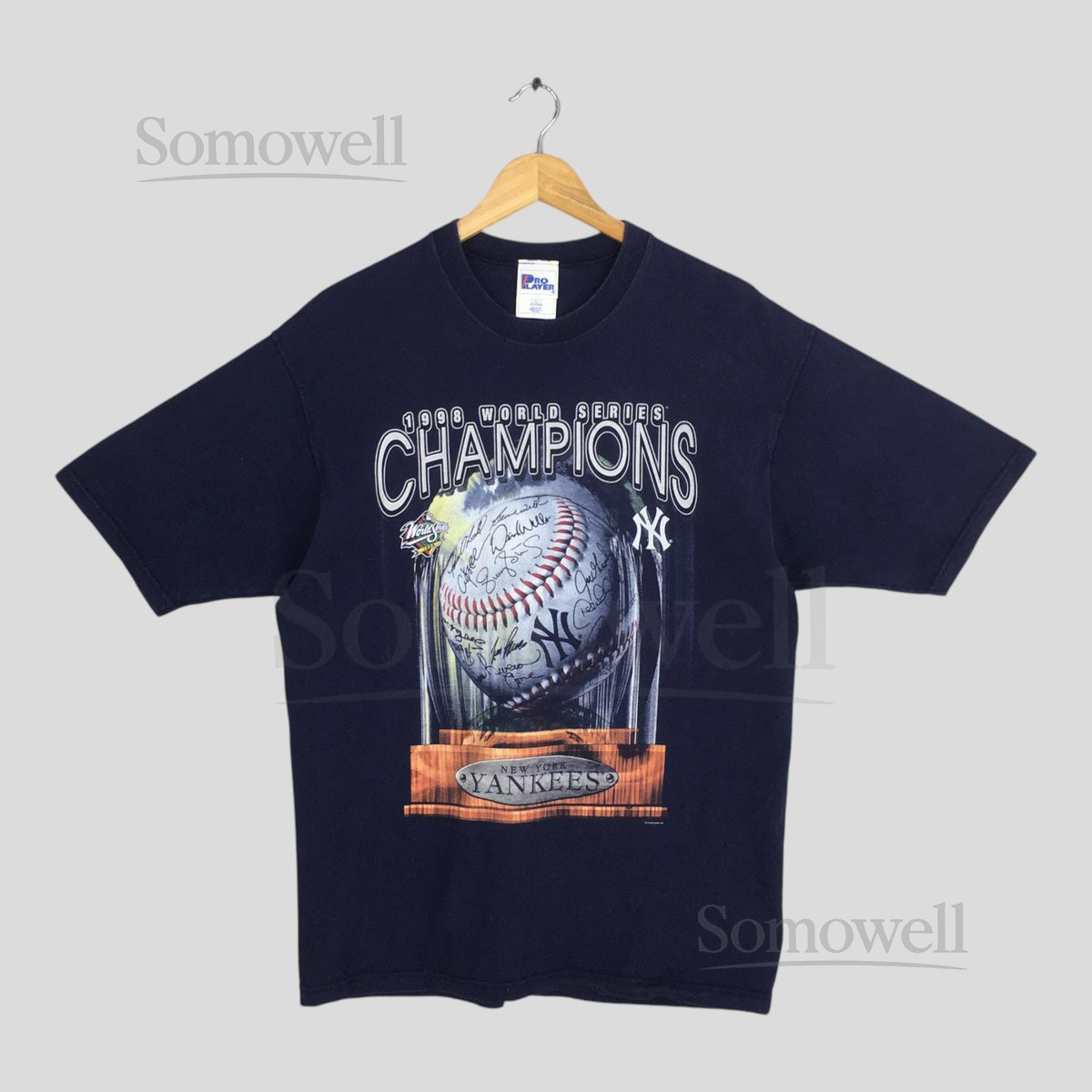Vintage 90s New York Yankees MLB Blue T shirt Large New York Yankees Baseball Team Jersey Yankees World Series Champions Pro Player Tees L_437