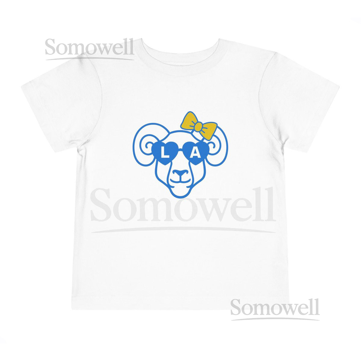 LA Rams toddler tee shirt in sizes 2T 3T 4T 5T with cute blue ram and heart glasses with LA - perfect gift for young NFL football fans_436