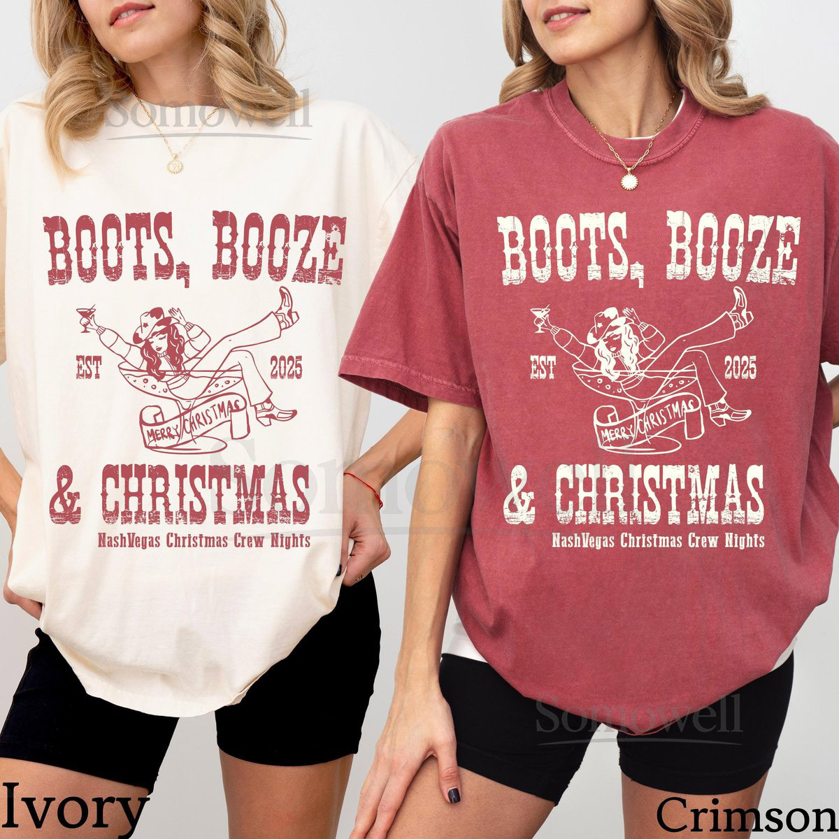 Custom Boots Booze Christmas Party 2025 Crew ShirtsNashville Christmas ShirtsWestern Squad Holiday Crew Shirt Cowgirl Country Xmas Shirt_121