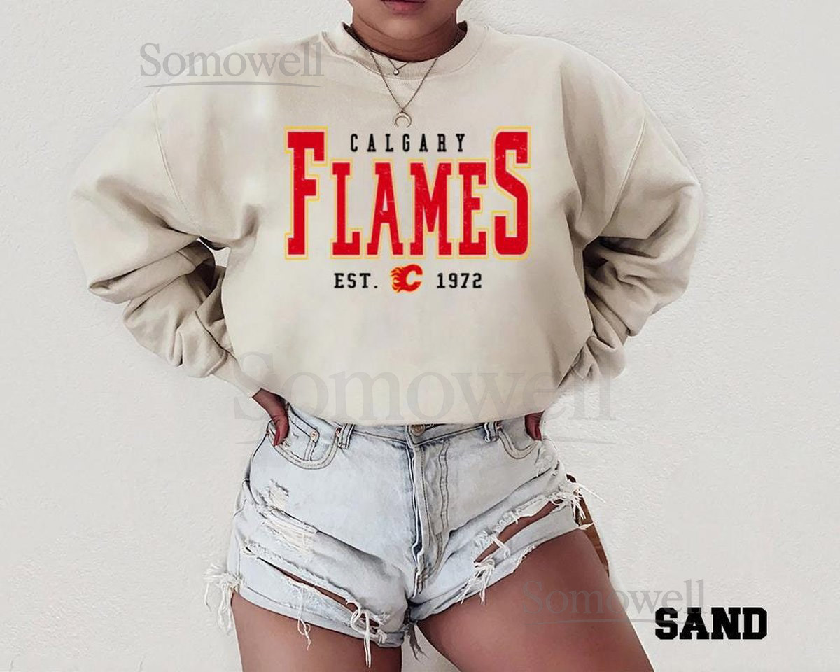 Vintage Calgary Hockey Sweatshirt Retro Flame Graphic Crewneck Unisex Canada Sport Pullover Gift_110