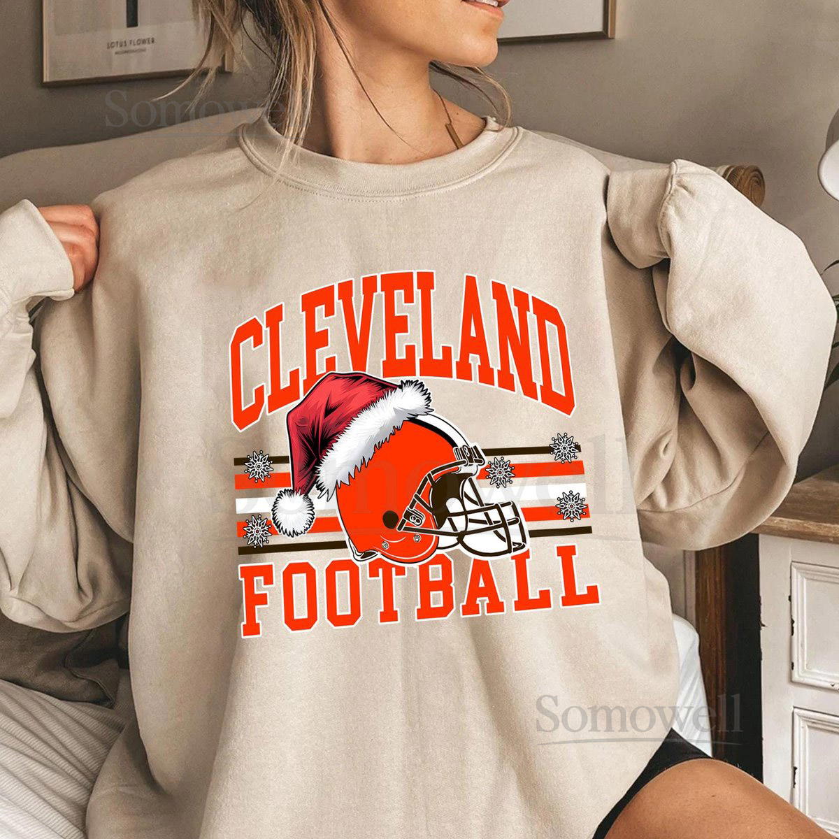 Cleveland Football Vintage T-Shirt Retro Sweatshirt Classic Hoodie with Santa Hat Christmas_19