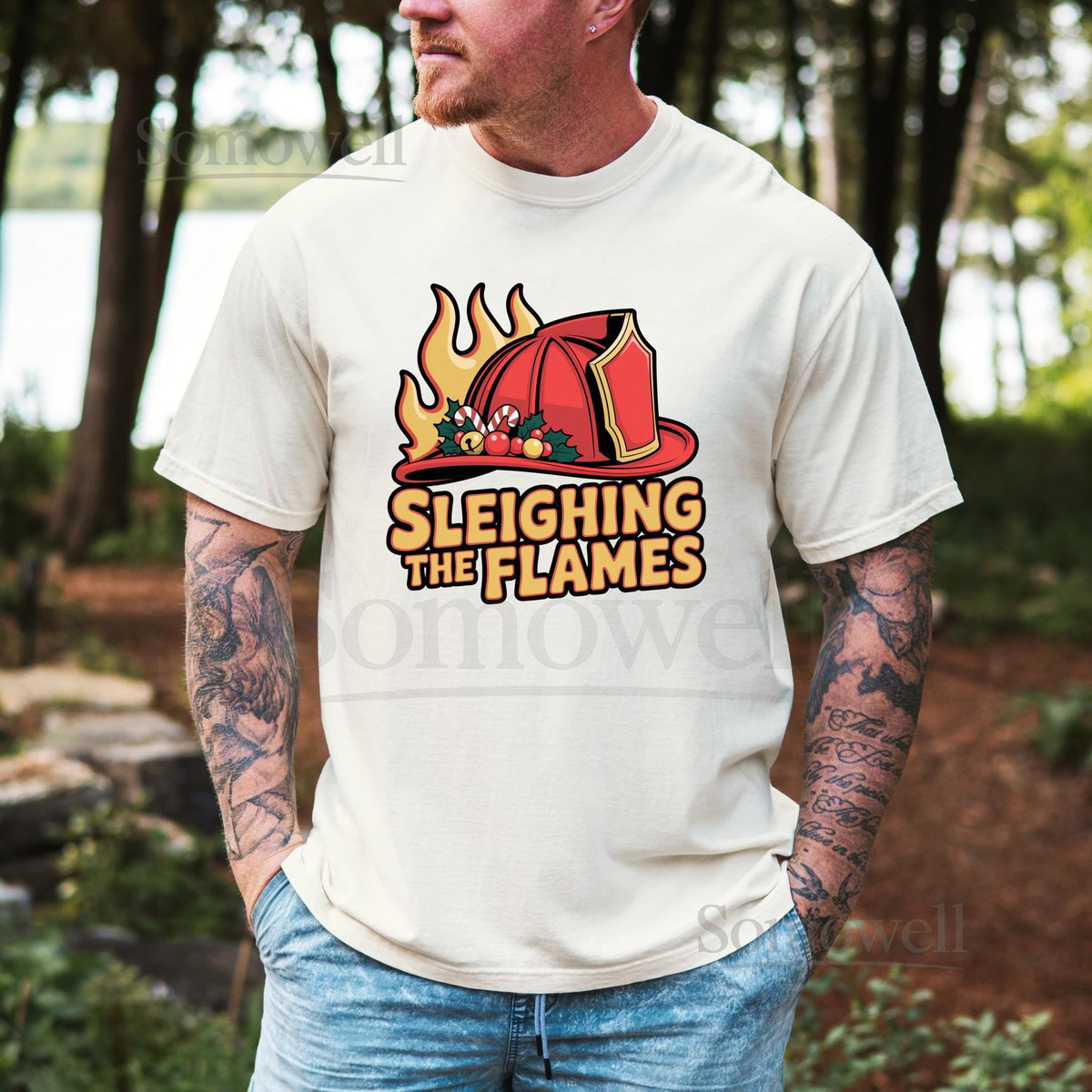 Sleighing the Flames Firefighter Christmas Shirt Funny Fireman Holiday Tee Fire Dept Shirt_385
