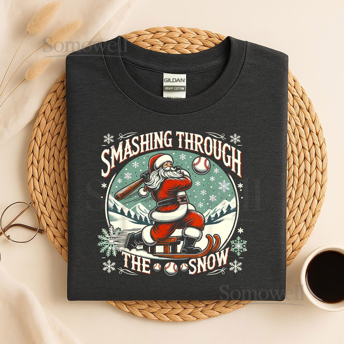 Baseball Smashing Through the Snow Baseball Tee Santa Sleigh Shirt Santa Christmas Shirt Baseball Lover Gift Xmas Family Matching Outfit_134