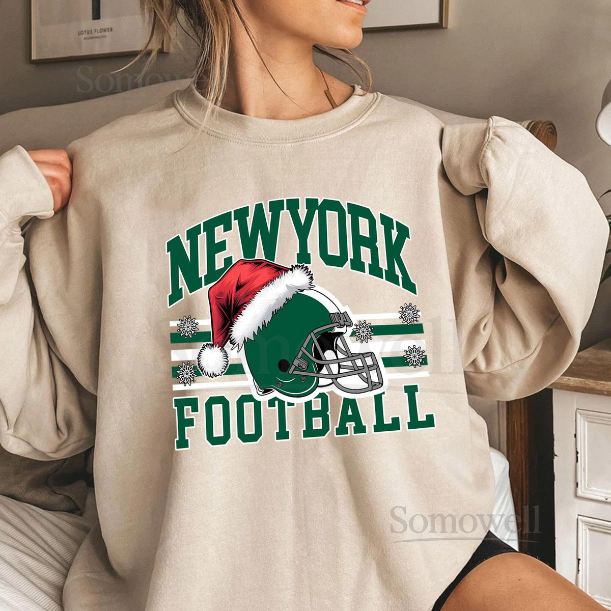 New York Football Shirt College Game Day Tee Sweatshirt Hoodie Vintage Sports Fan Gift Santa Hat Christmas_366