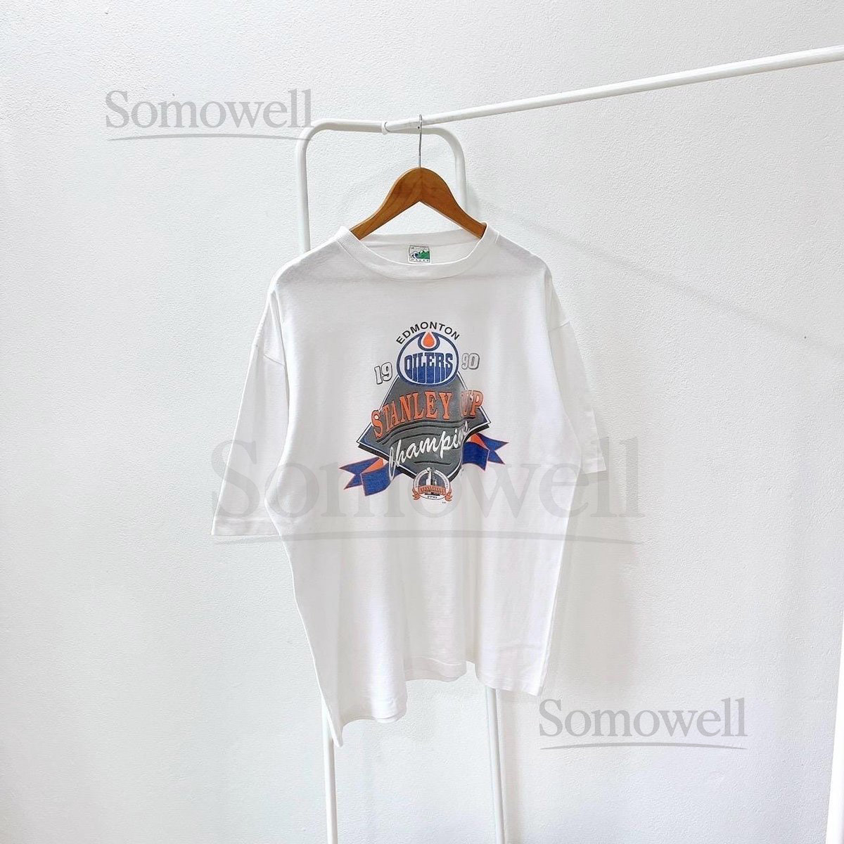 Vintage 1990s Edmonton Oilers NHL T-shirt Waves L_409