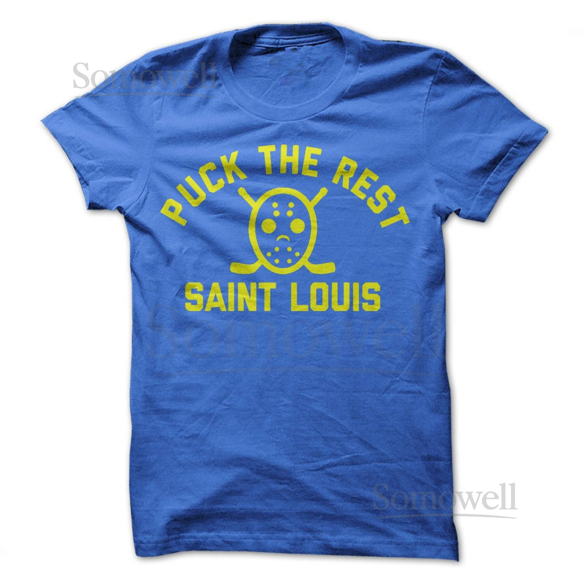 Puck the Rest - Saint Louis T-Shirt Design - Blue T-shirt with Yellow Print_412