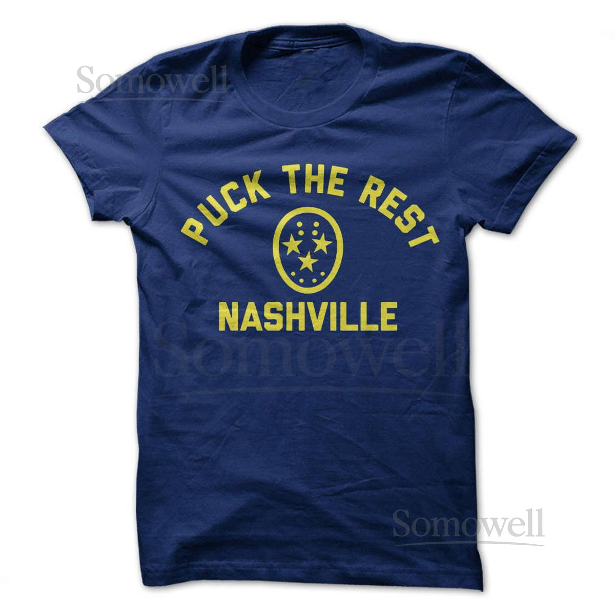 Puck the Rest - Nashville T-Shirt Design - Navy Shirt with Gold Print_411