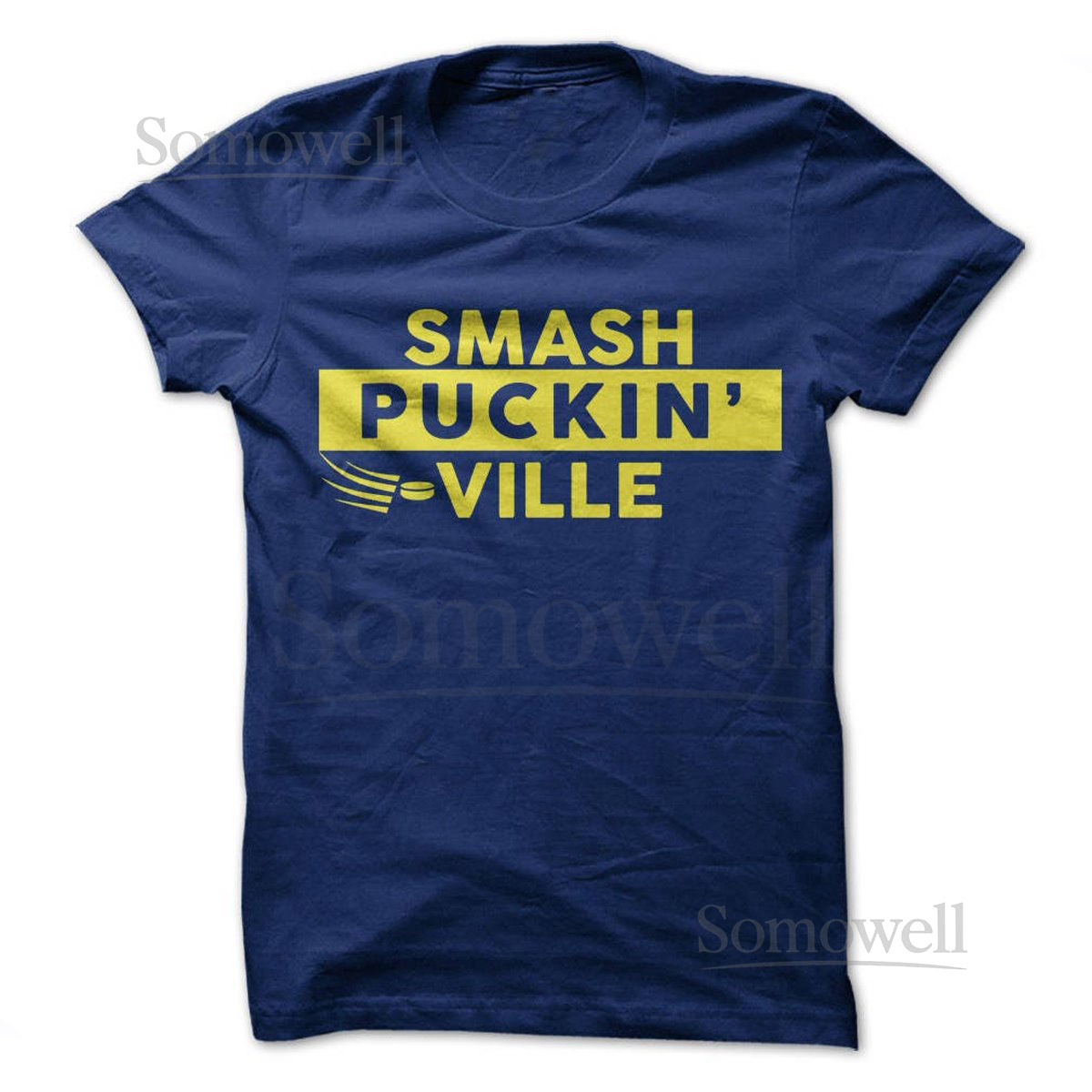 Smash Puckin' Ville T-Shirt Design - Navy Shirt with Gold Print_484