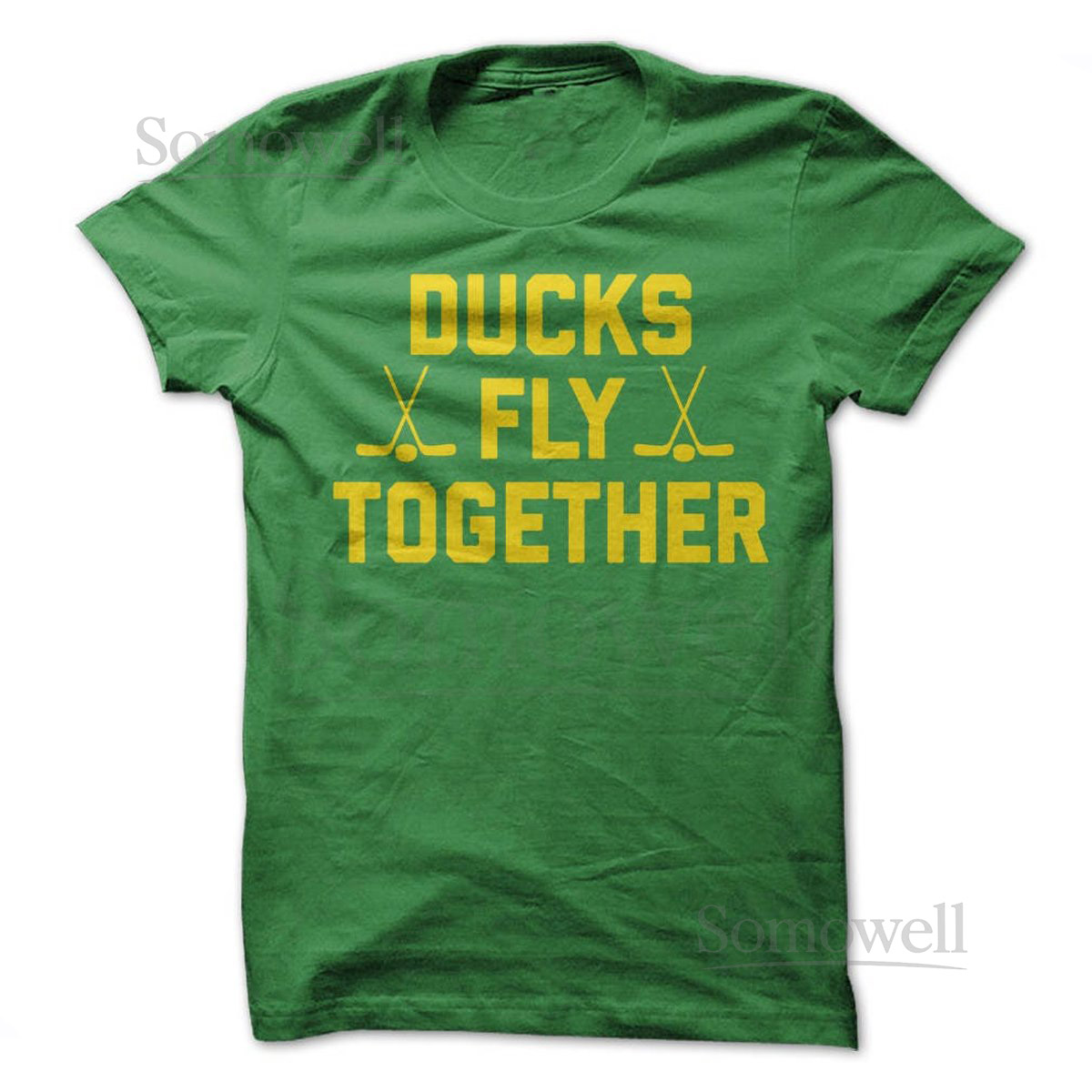 Ducks Fly Together T-Shirt Design - Green T-shirt with Gold Print_151