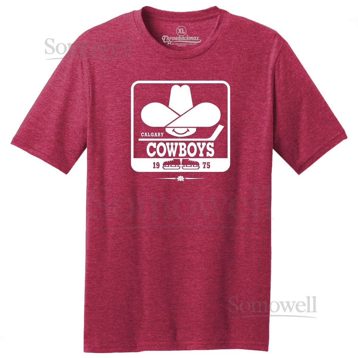 Calgary Cowboys WHA 1975 Hockey Classic Cut Premium Tri-Blend Tee Shirt - Calgary Flames - Red Heather_48